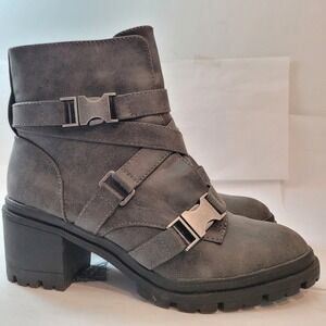 Jellypop Halloweena Ankle Boots Womens 10M Gray Multi Strap Buckle Lug Sole Goth
